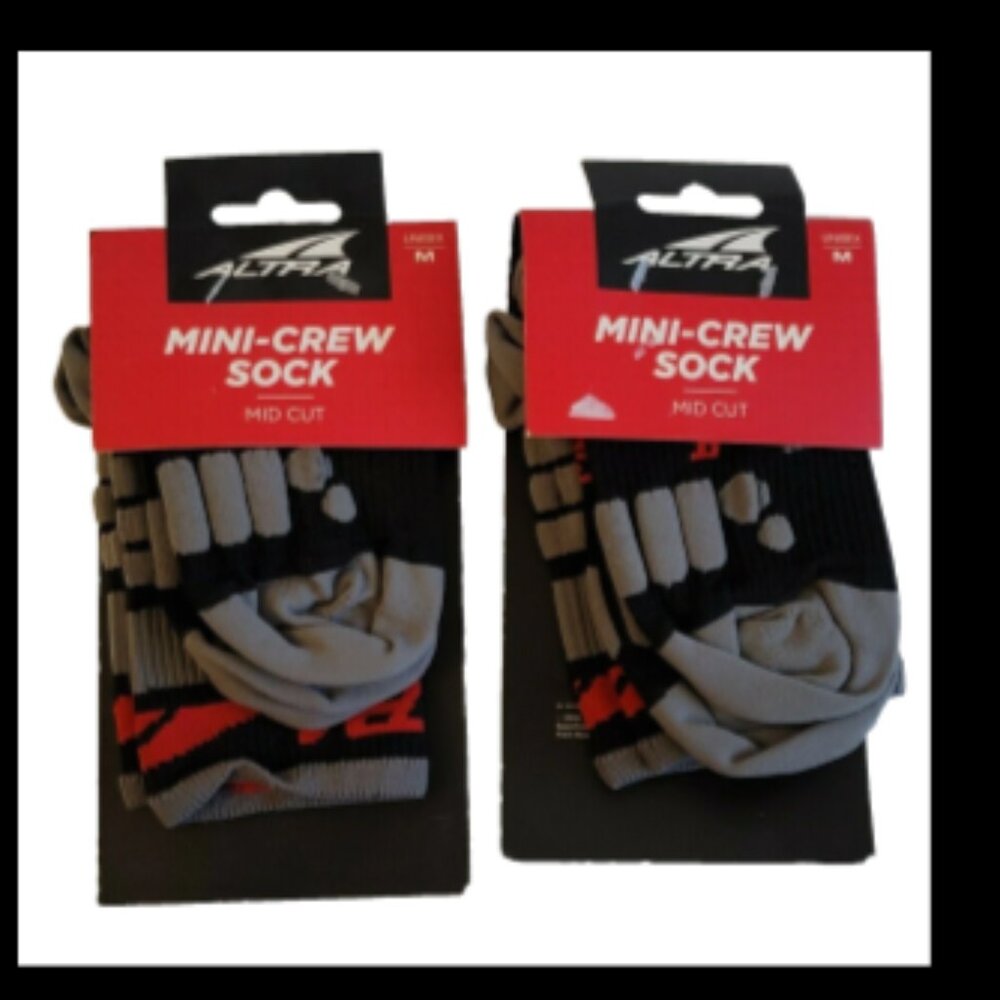 2 New pair Altra running socks red black grey mini crew mid cut medium M unisex